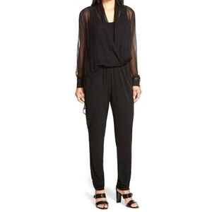 Kobi Halperin Anastasia Silk Jumpsuit Black with Overlay Size Small